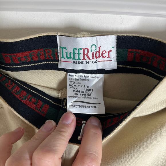 Tuff Rider Breeches Women Size 40 Long Beige Knee Patch Stretch Adj Leg Openings - Picture 9 of 16